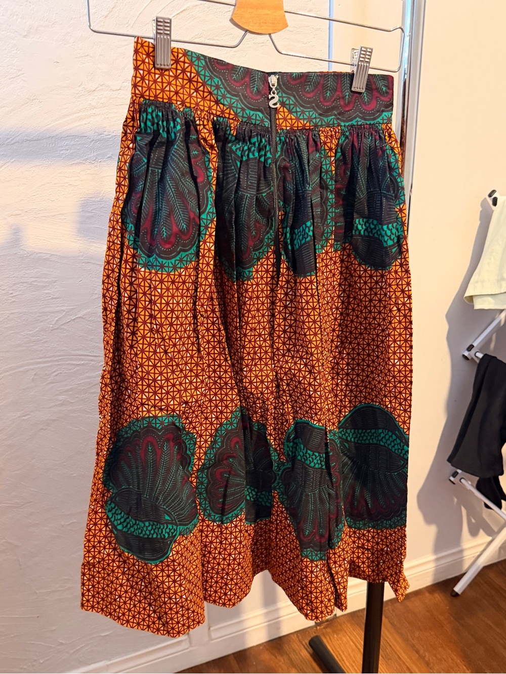 Handmade African Wax Print Skirt from Ghana | Orange Midi Skirt - XS/S
